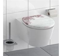 SCHÜTTE Flowers&Wood 82197, Abattant WC en Duroplast avec système d'abaissement Automatique, Compatible avec la majorité des cuvettes WC, Motif Bois