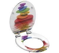 Schütte COLORFUL STONES, Abattant WC avec noyau en bois (MDF) et système d'abaissement automatique, motif de pierres colorées imprimé sur 3 faces, compatible avec toutes les cuvettes WC standard