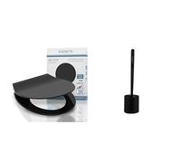 Schütte SLIM BLACK 82710, Abattant WC en Duroplast avec système d'abaissement automatique & Cleangang - Brosse WC B!Rush pour Un Nettoyage en Profondeur et Facile en Noir - Brosse WC