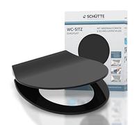Schütte SLIM BLACK 82710, Abattant WC en Duroplast avec système d'abaissement automatique et fonction détachable, compatible avec la majorité des cuvettes WC, Noir