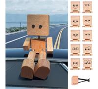 Schüttelmann Petite figurine en bois qui vacille avec 12 expressions magnétiques - En bois - Faite à la main - Avec pieds - Tête pivotante amusante - Affichage de tableau de bord de voiture