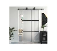 vidaXL Porte Coulissante, Porte de Grange, Porte Intérieur, Porte de Chambre à Coucher Cuisine Entrée, Noir 102,5x205 cm Verre Trempé Aluminium