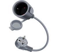 Schuko Angled Extension Cable 16 A 250 V Mini Electric Extension Cable Short 2 AC Socket IP44 for Outdoor or Indoor Use (Grey,0.5 m)