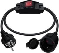 Schuko Extension Cable with Switch 16 A 250 V Schuko Cable with Switch 3 x 1.0 mm² Extension IP44 for Outdoor or Indoor Use (Black,1.5 m)