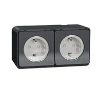 Schneider Electric – Prise de courant Mureva Styl MUR36030 – 3x Schuko 16A 2P+T à vis IP55 Gris