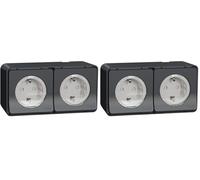 Schuko triple superficie 16A IP55 Gris (Lot de 2)