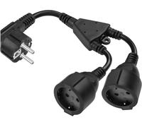 Schuko UPS PDU Y Splitter Power Cable 0.3m IEC 320 CEE 7/7 Male to 2 x CEE 7/3 Europe Schuko Female Extension Cable Plug Adapter (Black-L)