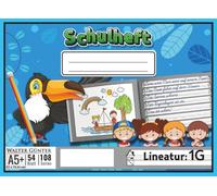 Schulheft Lineatur 1G Größe A5+ Querformat: Geschichtenheft | 54 Blatt (108 Seiten) | 21 × 15,24 cm | Linke Seite unliniert zum Bebildern von ... Schreiblernhaus - für alle Ausgangsschriften