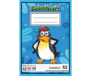 Schulheft Lineatur 52 Größe A6+: Oktavheft kariert 5 mm ohne Rand | (10,5 × 15,24 cm), 54 Blatt (108 Seiten) | Praktisches Notizheft für Schule & Alltag - Ideal für Rechnen, Skizzen & Vokabeln