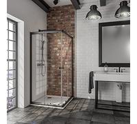 Schulte cabine de douche accès d’angle ajustable 75x75 à 90x90 x 180 cm, noir, portes coulissantes, extensible largeur d'accès 30 à 49 cm, encadrement, verre de sécurité 4 mm transparent