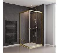 Schulte cabine de douche accès d’angle ajustable 75x75 à 90x90 x 180 cm, or, portes coulissantes, extensible largeur d'accès 30 à 49 cm, encadrement, verre de sécurité 4 mm transparent