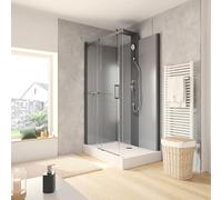 Schulte cabine de douche complète 120 x 80 x 224 cm (bac à douche inclus), noir, réversible, porte coulissante, jets de massage, verre de sécurité 6 mm (arrière 5mm)