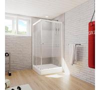 Schulte cabine de douche extensible accès d’angle 75-90 x 175 cm, portes coulissantes, profilé blanc, largeur d'accès 30 à 49 cm ajustable, verre de sécurité 4 mm avec sérigraphie