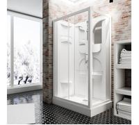Schulte cabine de douche complète en kit 120 x 80 x 210 cm (bac de douche inclus), profilé blanc, porte coulissante, verre de sécurité, cabine intégrale