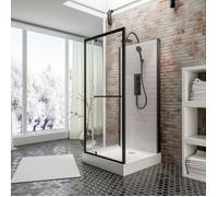 Schulte cabine de douche complète 90 x 90 x 215 cm (bac à douche inclus), profilé noir, avec porte pivotante, verre de sécurité transparent 5 mm