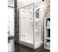 Schulte cabine de douche complète en kit 120 x 80 x 210 cm (bac de douche inclus), profilé blanc, porte coulissante, verre de sécurité, cabine intégrale