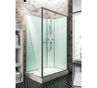 Schulte cabine de douche intégrale en kit 140 x 90 x 204 cm (bac de douche inclus), alu-argenté, avec porte coulissante, ouverture vers la droite, verre de sécurité porte 5 mm, cabine complète