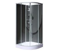 Schulte cabine de douche complète en kit 90 x 90 x 202 cm (bac de douche inclus), profilé alu-argenté, paroi arrondie avec portes coulissantes, verre de sécurité, cabine intégrale
