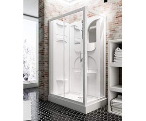 Schulte cabine douche intégrale 120 x 80 x 210 blanc 2 portes coulissants | receveur de douche, kit d'évacuation, colonne, douchette & panneaux muraux