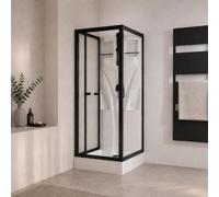 Schulte cabine douche intégrale 80 x 80 x 190 noir verre porte 5 mm | receveur de douche, kit d'évacuation, colonne, douchette & panneau mural