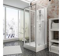 Schulte cabine douche intégrale 90x90x210 blanc porte 5mm latérale 4mm | receveur de douche, kit d'évacuation, colonne, douchette & panneau mural