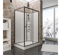 Schulte cabine intégrale 120 x 90 x 204 noir coulissante droite verre 5 mm | Receveur de douche, kit d'évacuation, colonne, douchette & panneaux muraux