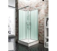 Schulte cabine intégrale 90x90x200 vert d'eau carré portes coulissantes | receveur de douche, kit d'évacuation, colonne, douchette & panneaux muraux
