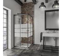 Schulte douche accès angle extensible 75-90x180 noir coulissante 4 mm | largeur d'accès 30 à 49 cm ajustable encadrement verre trempé
