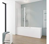 Schulte pare baignoire 104 x 130 cm, profilé blanc, 2 volets (64 + 40), paroi de baignoire réversible, pivotant 180° contre le mur, verre de sécurité 3 mm transparent, plage réglage 15mm