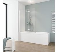 Schulte pare baignoire 104x130 blanc 2 volets 63+41cm réversible, 5mm | pivotant rabattable à 180° verre trempé