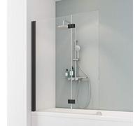 Schulte pare baignoire 104x130 noir 2 volets 63+41cm réversible, 5mm | pivotant rabattable à 180° verre trempé