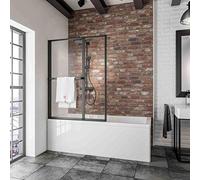 Schulte pare baignoire 109 x 140 cm, porte-serviettes, 2 volets (70+39) pivotants, noir, écran sans perçage, 180° contre le mur, verre de sécurité 3 mm, joint d'étanchéité