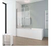 Schulte pare-baignoire, 109x140 cm, à coller, sans percer, porte-serviette, pliants, verre 3 mm, bandes transversales, alu-argenté