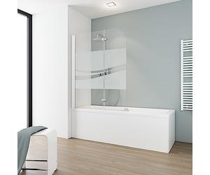 Schulte pare baignoire 112 x 140 cm, 2 volets (71+41), profilé blanc, écran réversible, 180° contre le mur, montage gauche droite, verre de sécurité 5 mm sérigraphie liane, joint d'étanchéité