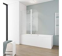 Schulte pare-baignoire 115 x 140 cm, profilé blanc, 2 volets pivotants (75+40), paroi de baignoire rabattable réversible, 180° contre le mur, verre de sécurité 3 mm sérigraphié, joint d'étanchéité