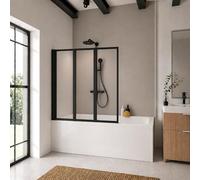 Schulte pare baignoire 127 x 140 cm noir 3 volets sans percer réversible | à coller, 3 volets 47x40x40 pivotants rabattable à 180° verre trempé 3 mm