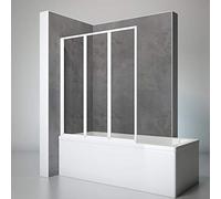 Schulte pare-baignoire 127 x 140 cm, profilé blanc, 3 volets pivotants (47+40+40), paroi de baignoire réversible rabattable, 180° contre le mur, verre de sécurité 3 mm transparent, joint d'étanchéité