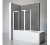 Schulte pare-baignoire à coller 127 x 121 cm, blanc, 3 volets (47+40+40) pivotants, sans percer, écran mobile réversible, 180° contre le mur, verre de sécurité 3mm transparent, joint d'étanchéité