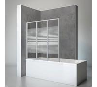 Pare baignoire 127x120 cm, sans percer, paroi de baignoire 3 volets pliants, verre décor rayures, profilé alu argenté, Schulte
