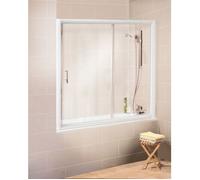 Schulte pare-baignoire, 150x150cm, paroi de baignoire intégrale, coulissante, en niche, 2 volets, transparent, encadrement blanc