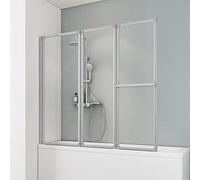 Schulte pare baignoire 152 x 140 cm, 3 volets (72+40+40) avec porte-serviette, profilé alu-argenté, écran pivotant 180° contre le mur, verre de sécurité 3 mm transparent, joint d'étanchéité