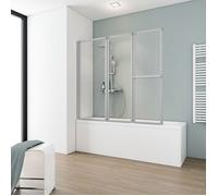 Schulte pare baignoire 152 x 140 cm, 3 volets (72+40+40) avec porte-serviette, profilé alu-argenté, écran pivotant 180° contre le mur, verre de sécurité 3 mm transparent, joint d'étanchéité