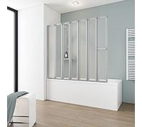 Schulte pare baignoire 159 x h.140 cm, 7 volets (27+6 * 22), profilé alu-argenté, écran rabattable pivotant, 180° contre le mur, verre synthétique acrylique 3mm, joint d'étanchéité