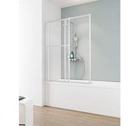 Schulte pare-baignoire coulissant extensible ajustable 70-118 x 140 cm, blanc, 2 volets pivotants, 180° contre le mur, verre de sécurité 3 mm transparent, joint d'étanchéité