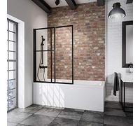 Schulte pare baignoire 70-118 x 140 cm, noir, coulissant extensible, 2 volets ajustables, écran pliable 180° contre le mur, verre de sécurité transparent 3 mm, joint d'étanchéité