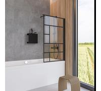 Schulte pare baignoire 70 x 130 cm, noir, réversible, verre 5 mm, pivotant | paroi pivotante rabattable à 180° réglage 69.5-70.5 verre trempé
