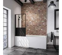 Schulte pare-baignoire 70 x 130 cm, profilé noir, montage gauche droite, paroi de baignoire mobile 1 volet pivotant rabattable, 180° contre le mur, verre de sécurité 5 mm décor, réglage 69.5-70.5