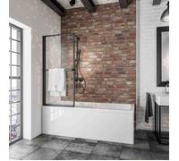 Schulte pare-baignoire, 70x140 cm, à coller, sans percer, porte-serviette, volet pivotant, pliant, verre 3 mm, transparent, noir