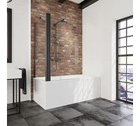 Schulte pare baignoire 80 x 140 cm avec paroi latérale angle 70 cm, profilé noir, montage gauche droite, 1 volet pivotant, verre de sécurité 5mm anticalcaire, joint d'étanchéité (2 colis)