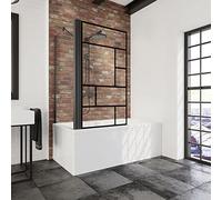 Schulte pare baignoire 80 x 140 cm avec paroi latérale angle 75 cm, profilé noir, montage gauche droite, 1 volet pivotant, verre de sécurité 5mm Atelier antical, joint d'étanchéité (2 colis)